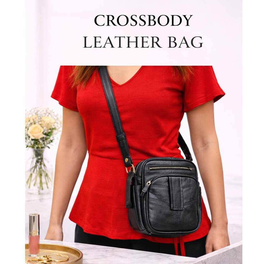 Crossbody - Unisex Black Leather Shoulder Bag